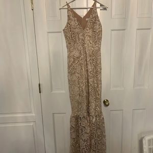 Dress the Population Sophia Crochet Lace Mermaid Gown Nude Size Medium